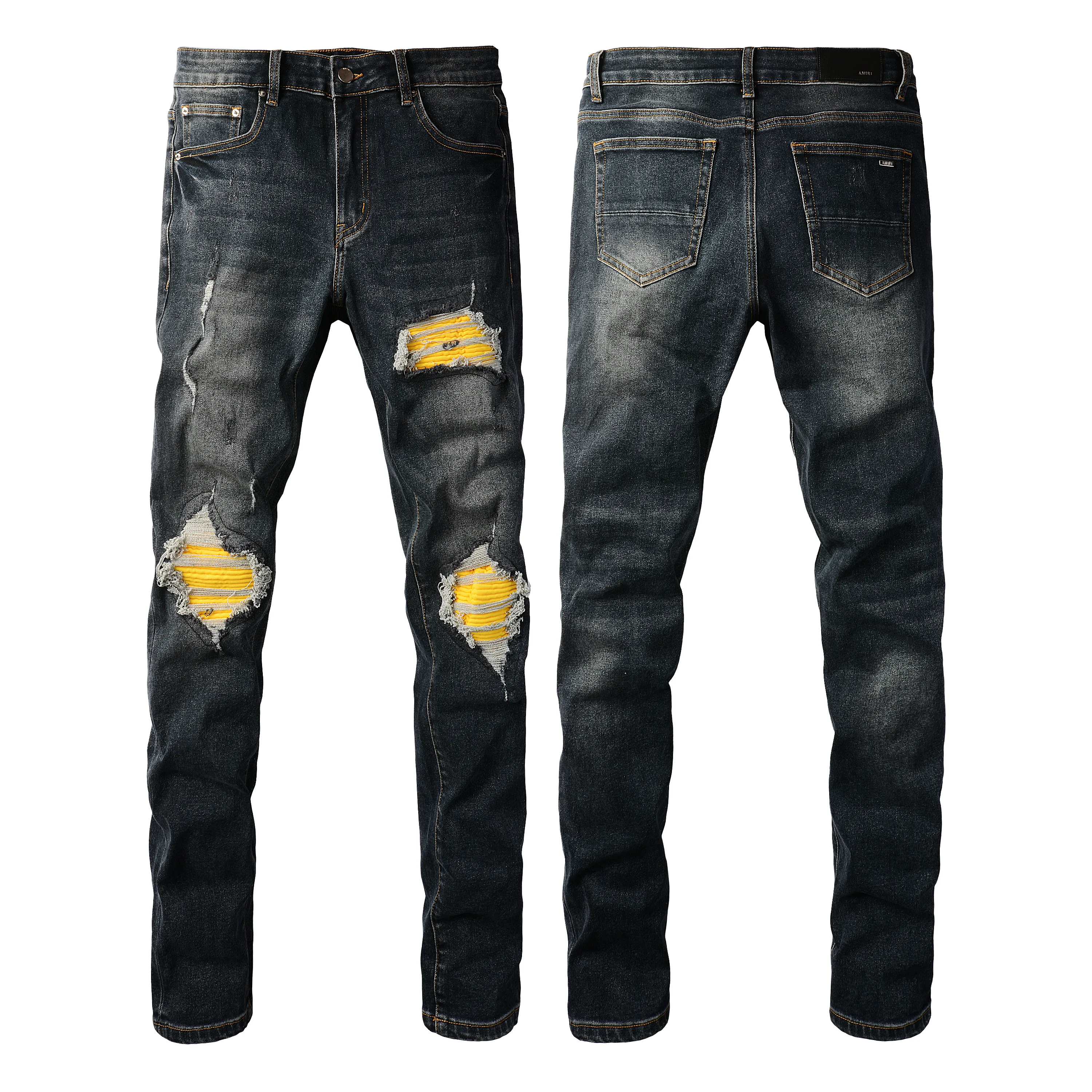 jeans de marque violet designer jeans pour hommes jeans brodés jeans bleus américains high street bleu déchiré en détresse peinture jaune américaine en détresse