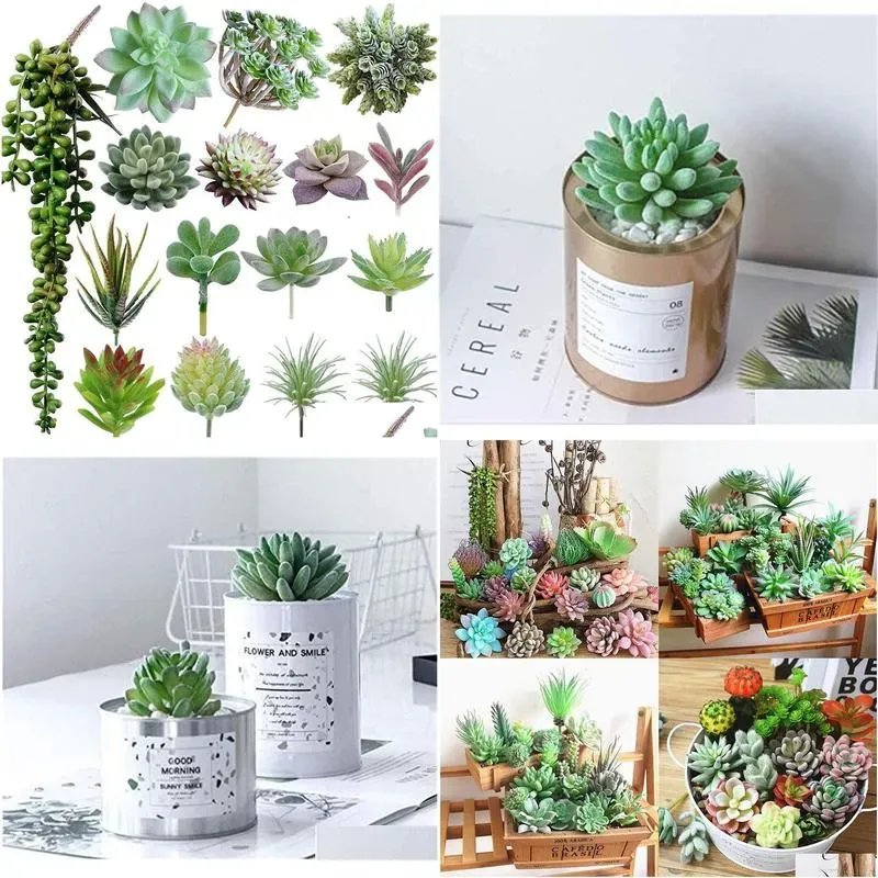 Flocking flower arrangement accessories fake succulent plastic decorative plant potted simulation