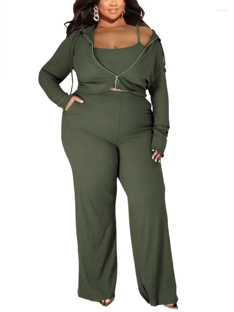 Women's Two Piece Pants High Stretch Pit 3 Set Sexy Big Size Wear Outfits Sports Casual Suits Tracksuit Three Matching Sets