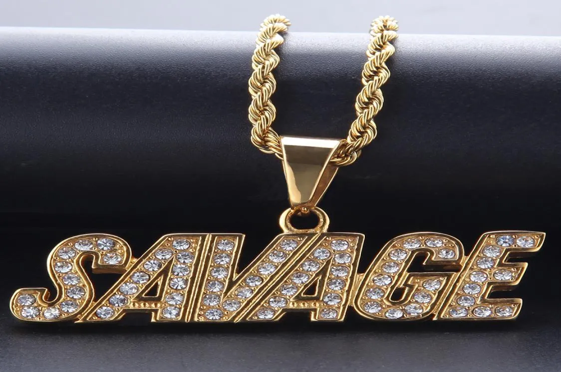 Catene in oro 14k da uomo con pietra CZ piena ghiacciata con collana con pendente ghiacciato SAVAGE Hip Hop Jewerly2755934