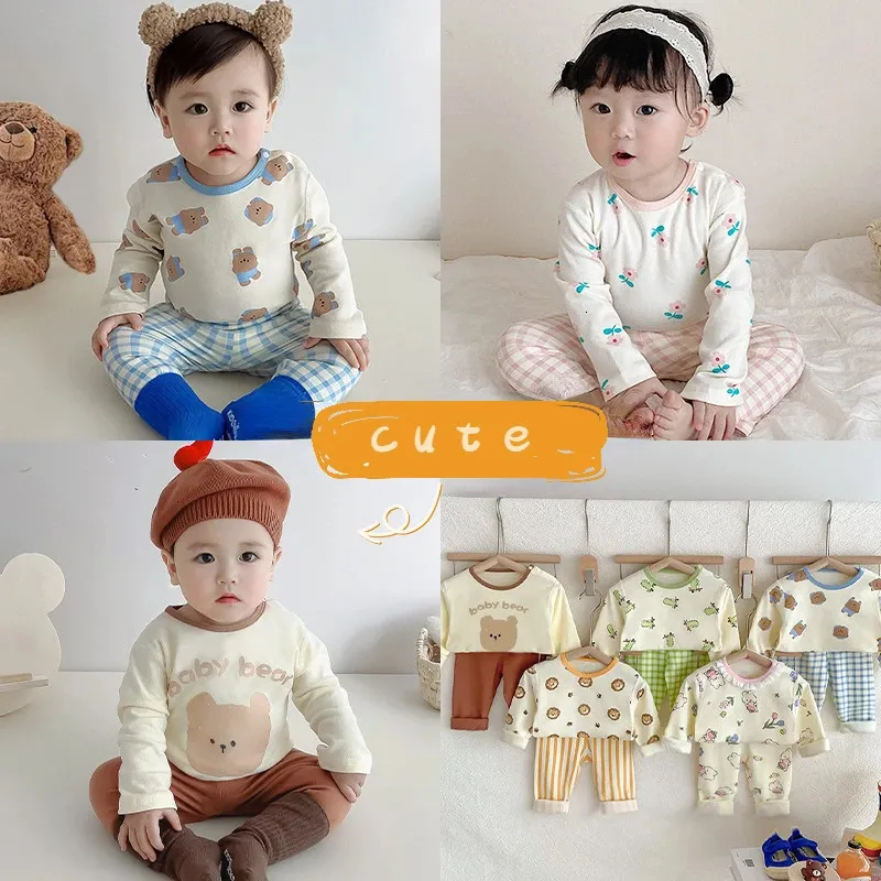 衣料品セット韓国語韓国語の子供たちラウンジウェア服セット綿秋のズボンボーイズガールズパジャマ冬の屋内服0〜24か月231201