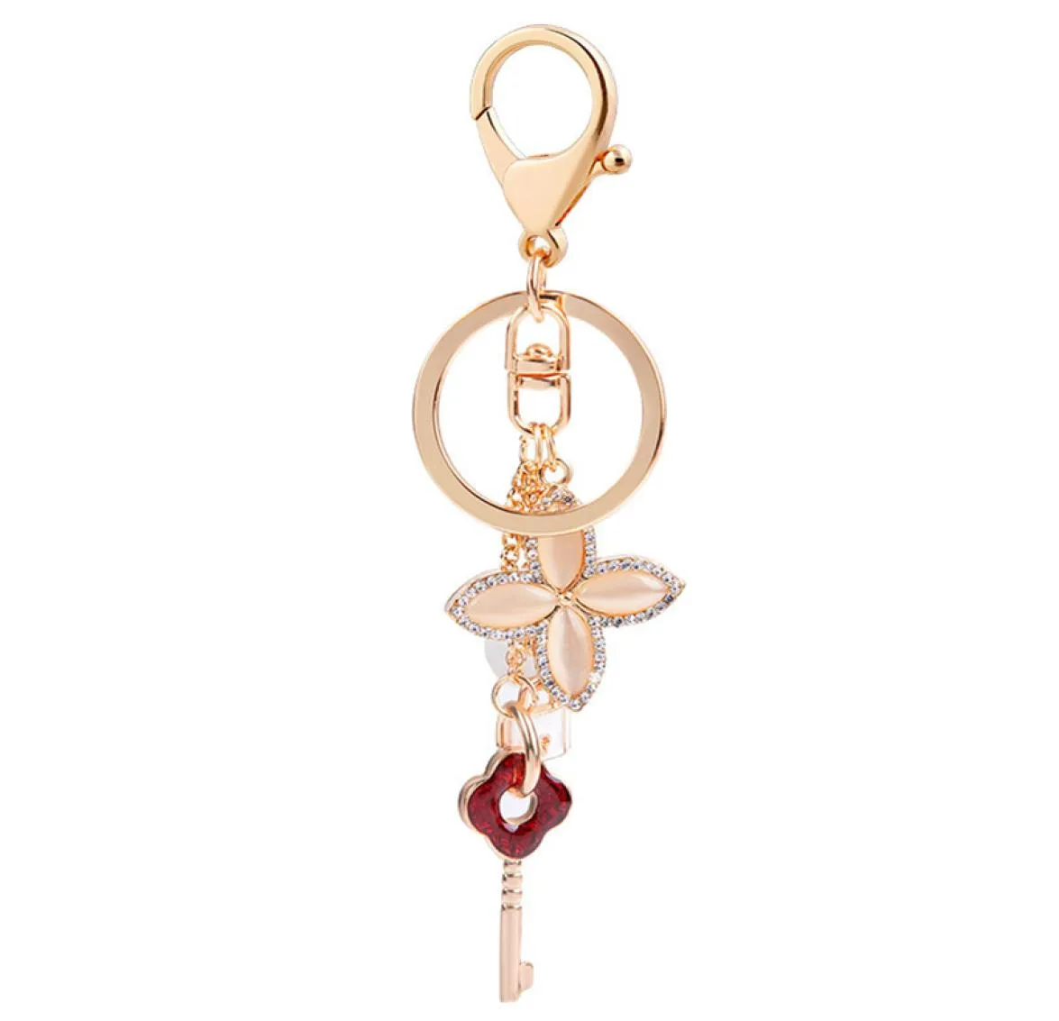 Key Lock Ring Lovers Treeyring Rhingestone Opal Four Leaf Clover Keychains Holder Sac de mode Pendante Car Clènes Clées Chaînes Bijoux 9129319