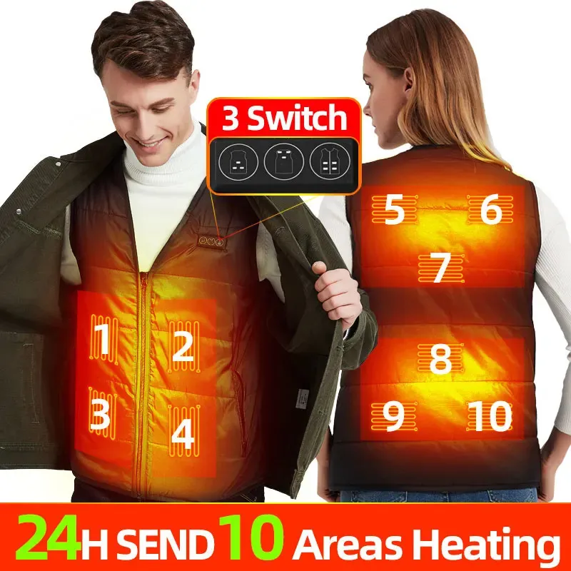 Herenvesten 10 gebieden Verwarmd vest Heren Dames USB Elektrisch zelfverwarmend vest Verwarmingsvest Verwarmde jas Wasbaar Thermisch verwarmde kleding 231130