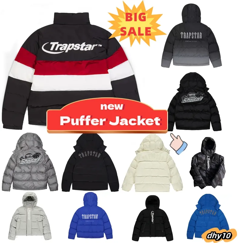 Trapstar Mens Black Irongate Detachable Hooded Jacket With Embroidered Etter Winter Warmth