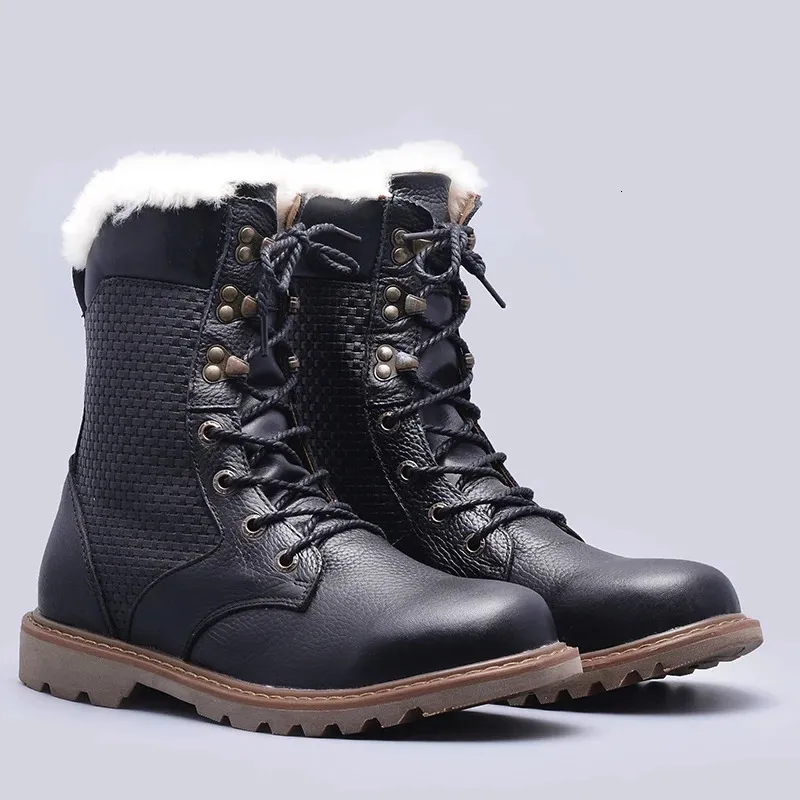 Bottes d'hiver en laine naturelle pour hommes, chaussures les plus chaudes faites à la main, en cuir véritable, neige 231130
