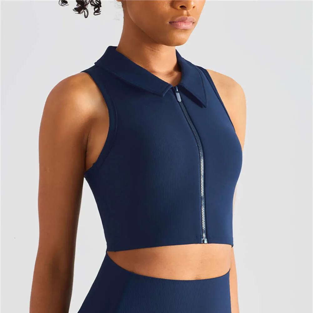 Lu Lu align Lemon Yoga Gilet Côtelé Avant Fermeture Éclair Soutien-Gorge De Sport Avec Col Gym Tennis Chemise D'entraînement Absorption Des Chocs Gilet De Course Vêtements Actifs Femmes Jogger