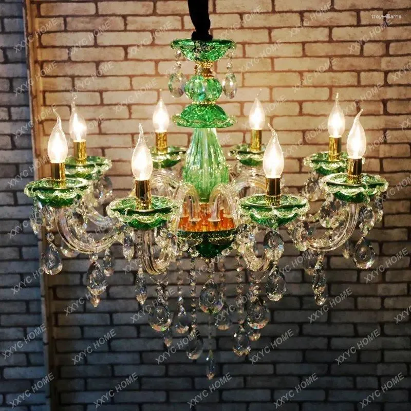 Lampade a sospensione Lampadario Verde smeraldo Bar Ingegneria Internet Caffè Negozio di abbigliamento Ristorante occidentale Cristallo Europeo Americano