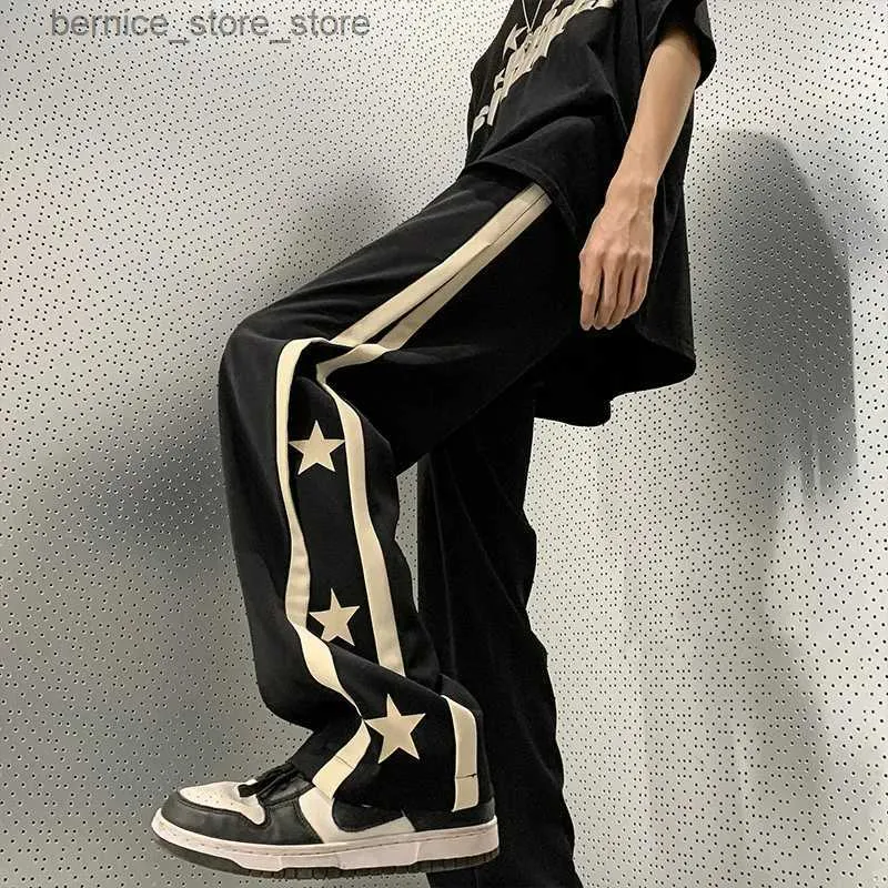 Męskie spodnie houzhou y2K gwiazda dresowa mężczyźni czarne spodnie sportowe szerokie spodni męskie japońskie streetwear Hip Hop Graphic Loose Casual Q231201