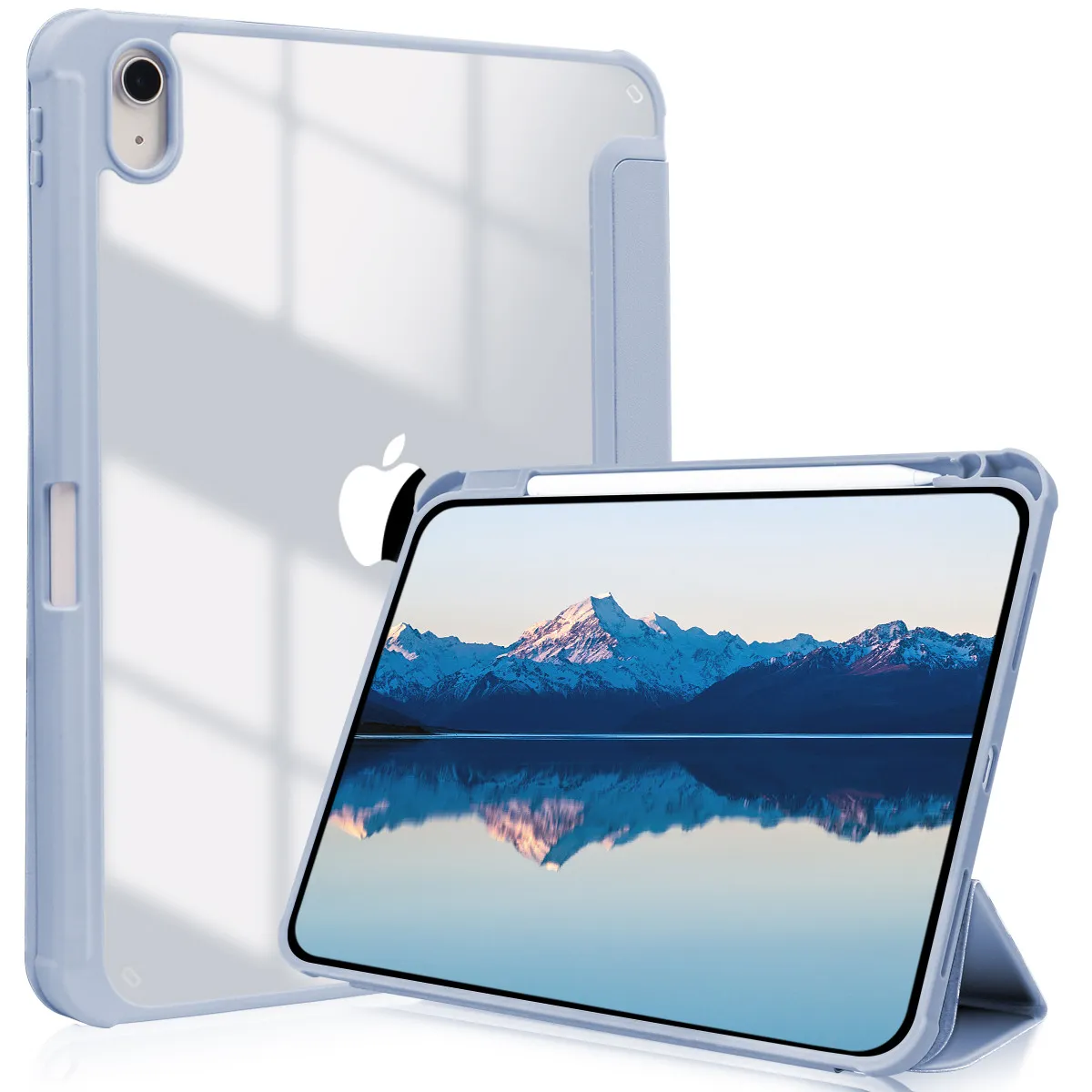 Étui pour iPad 7e 8e 9e 10.2 10 10e génération Air 2 3 4 5 10.9 Mini 6 Pro 9.7 11 Dos transparent, coque de cadre antichoc en TPU, porte-crayon intégré, prise en charge de la veille/réveil automatique