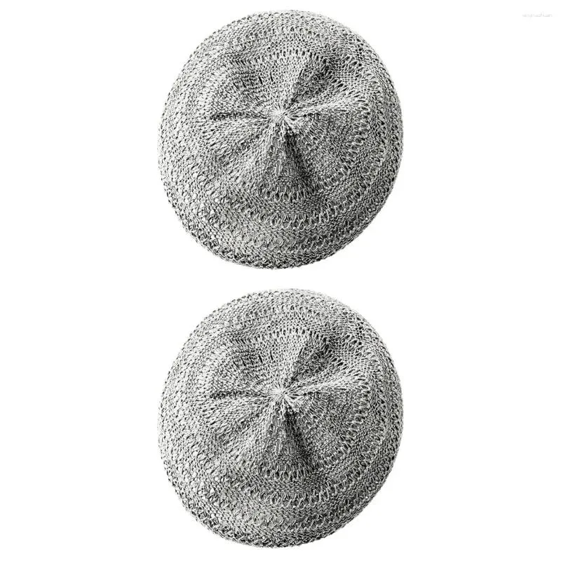 Bérets 2pcs Spring Summer Beret Hat Vintage Hollow-Out Vacation Travel Casual (Gray)