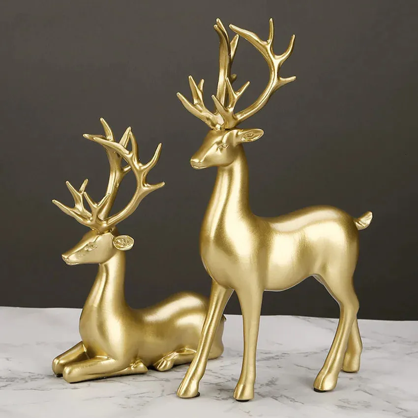 Decorative Objects Figurines 1set Deer Statue Reindeer Figurines Resin Sculpture White Deers Decor Scandinavian Home Living Room Decoration Tabletop 231201