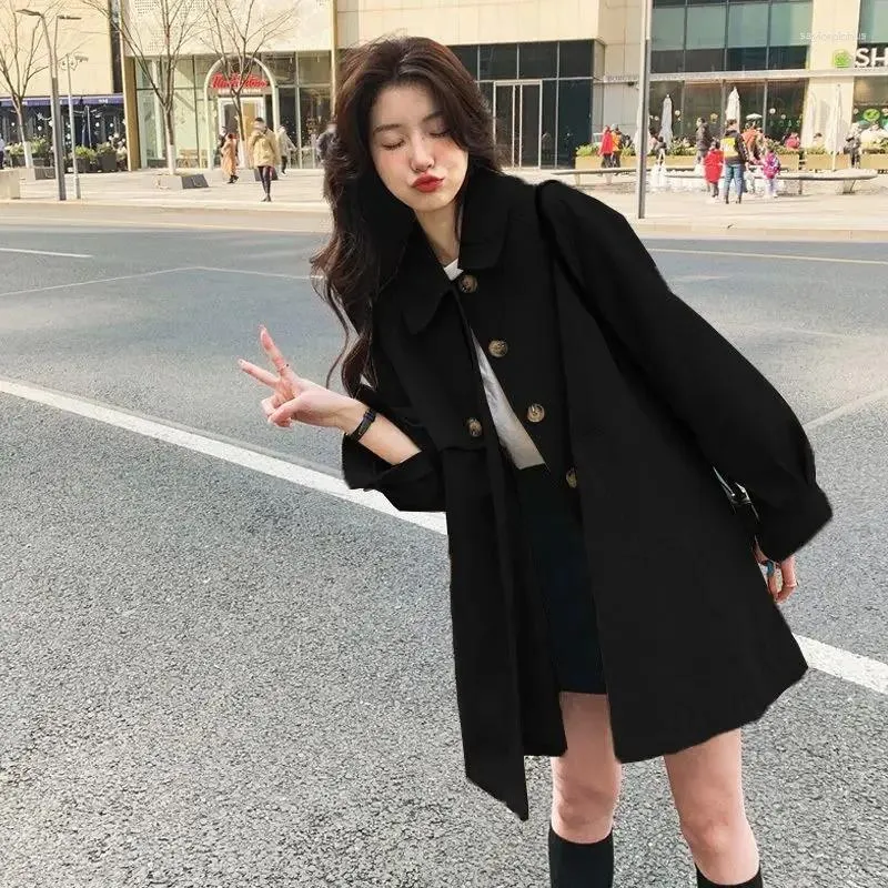 Women's Trench Coats 1 Black Khaki Women Elegant Chic Stylish Luxury Designer Clothes Runway Fashion Lady Long Coat Spring Autumn Jackets