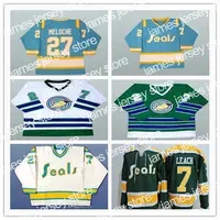 Top Quality Men's 1970s California Golden Seals 27 Gilles Meloche 7 Reggie Leach Vintage Jersey Stitched White Blue Green Yellow