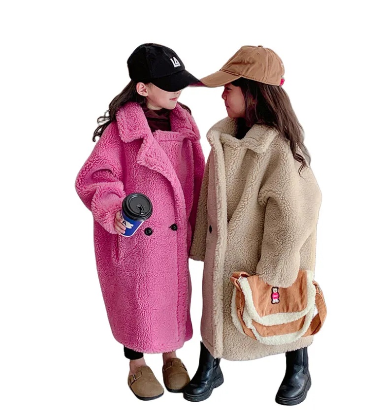 ファッション子供フリースコートオールドキッズフェイクファーロングアウトウェア秋の冬の子供たちは暖かいぬいぐるみコートS0918を厚くします