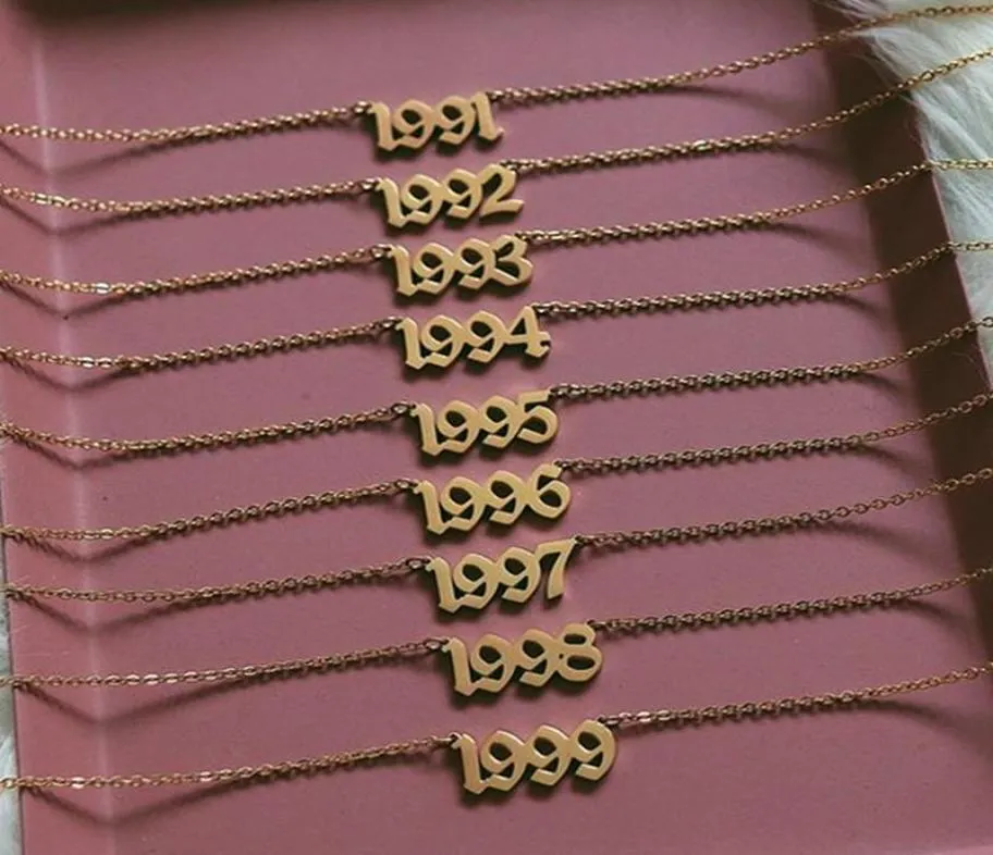 Special Date Old English Number Necklaces 1999 Birthday Gift Birth Year 19911999 Chokers Women Men Custom Jewelry6252338