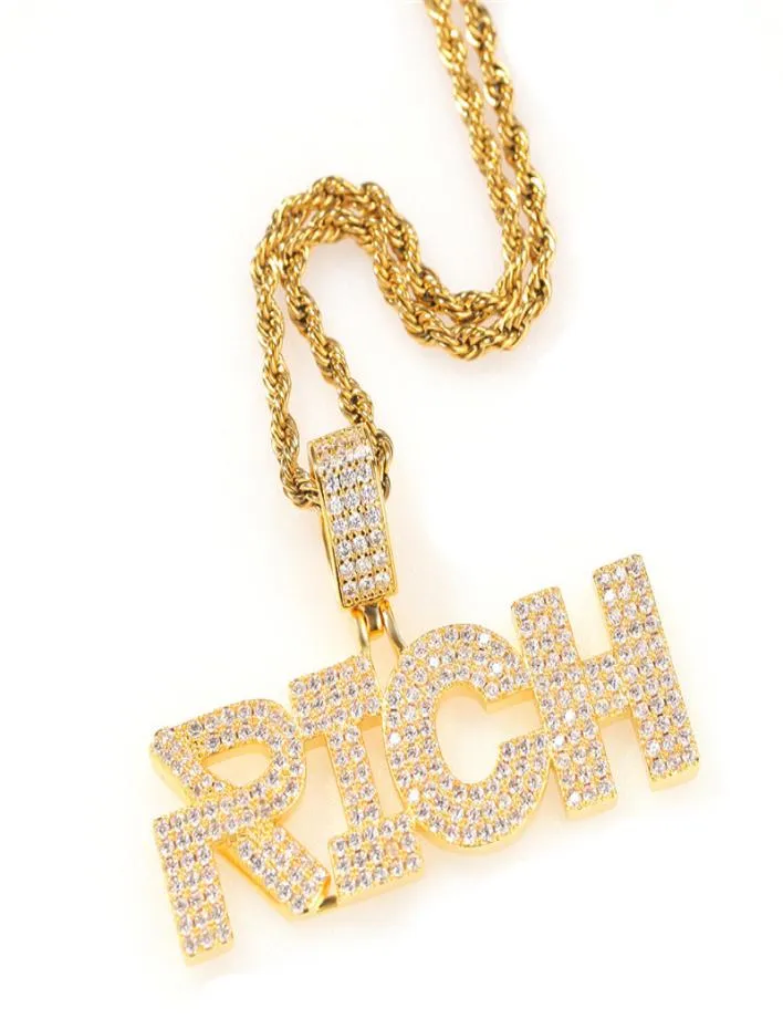 Collana con ciondolo RICCO con lettera di diamanti ghiacciati con catena da tennis da 4 mm con zirconi completi da uomo, regalo di gioielli hip-hop5256428