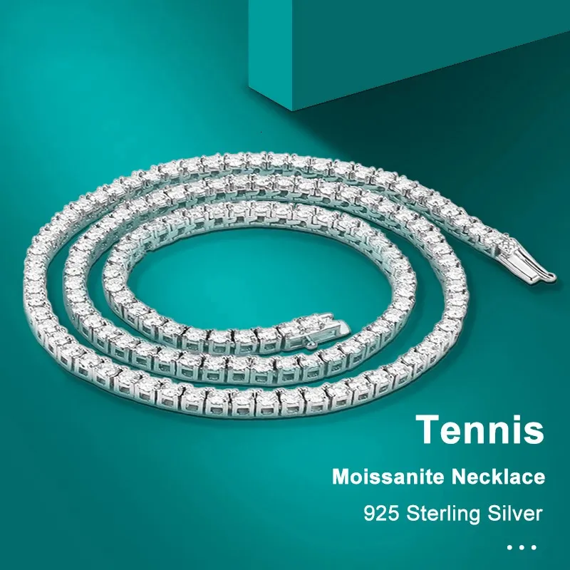 Chokers 925 STERLING Gümüş Tenis Kolye Kadınlar için Gerçek 3 4 5mm Elmas Gra Sertifika Boyun Zinciri Güzel Takılar 231130