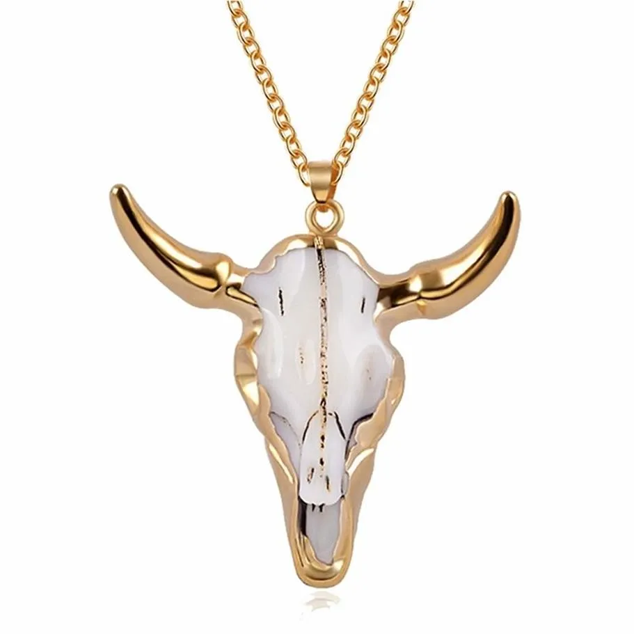 Collier de créateur Bijoux de luxe Vintage Bull Skull Pendentif pour hommes enveloppé Gem Buffalo Bovins American Western National Style 298m