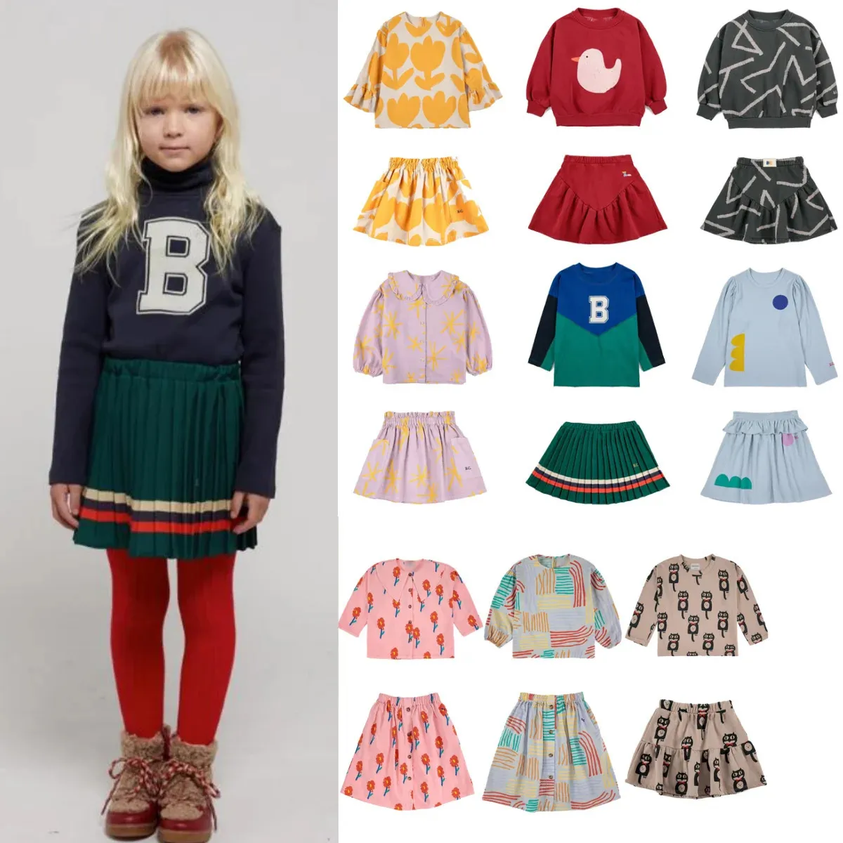 Conjuntos de roupas da criança menina roupas bc marca outono crianças camisetas bonito manga longa topos saia roupa do bebê crianças conjuntos 231130