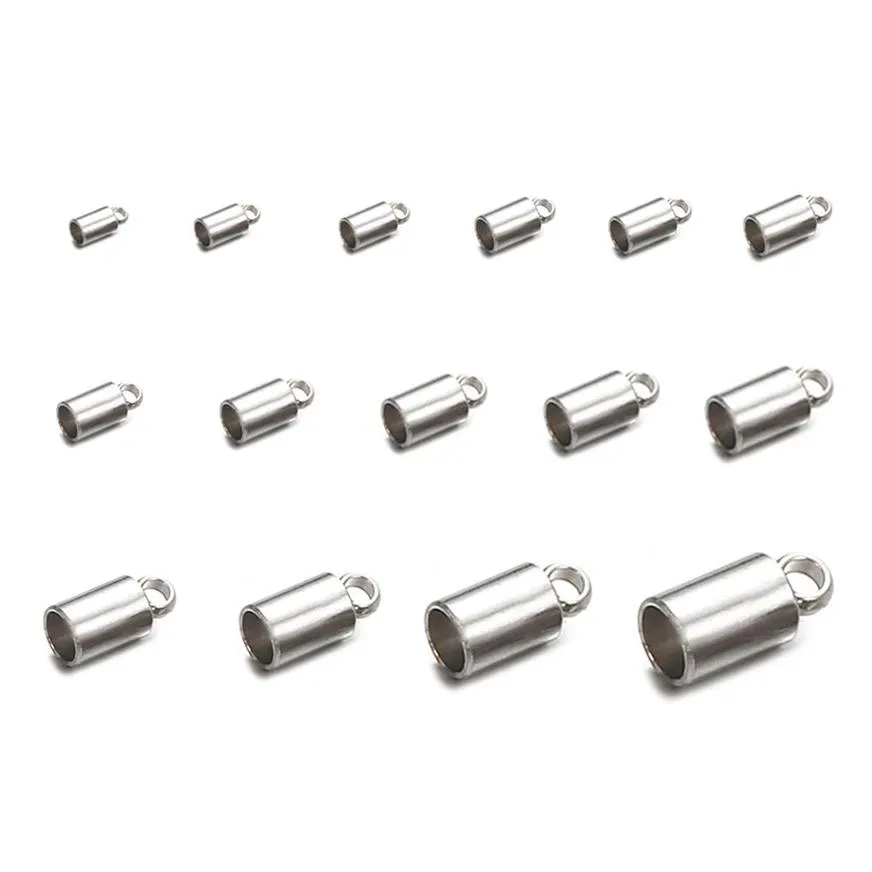 50PCS 15 Sizes Chain Cord Crimp end Beads Stainless Steel Bucket Cord Crimp End Caps Fasteners for Jewelry DIY Making Accessories 2758