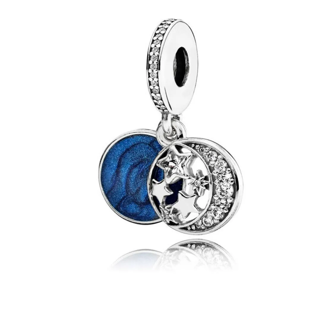 Perles de ciel étoilé pavé de cristal, breloque en argent sterling S925, convient au style bleu ciel nocturne, bracelets à breloques, 5735989, vente en gros