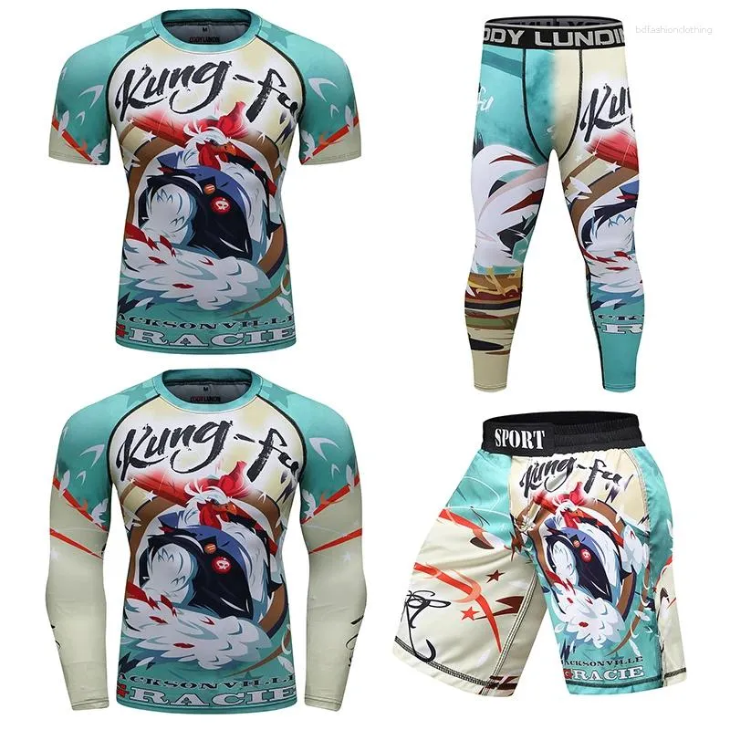 Herrspårar Cody Lundin Sports Suits Sublimation Print Muscle Training T-shirt Muay Thai Shorts BJJ Compression Clothes