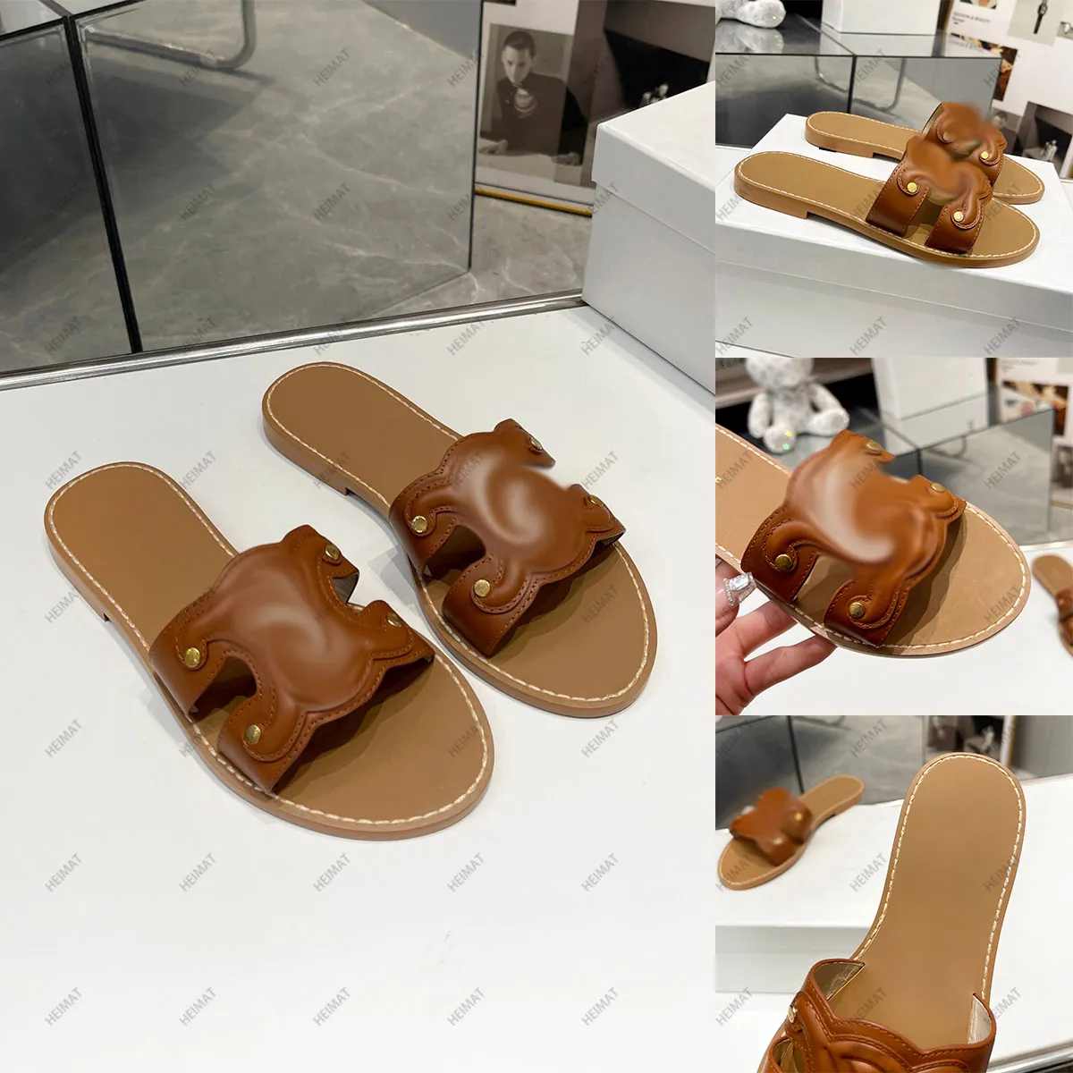 Luksusowe designerskie kobiety Sandały Sandały Flip Flops Cel Marka oryginalna skórzana moda swoboda płaska z pudełkiem i torbą na kurz 35-40