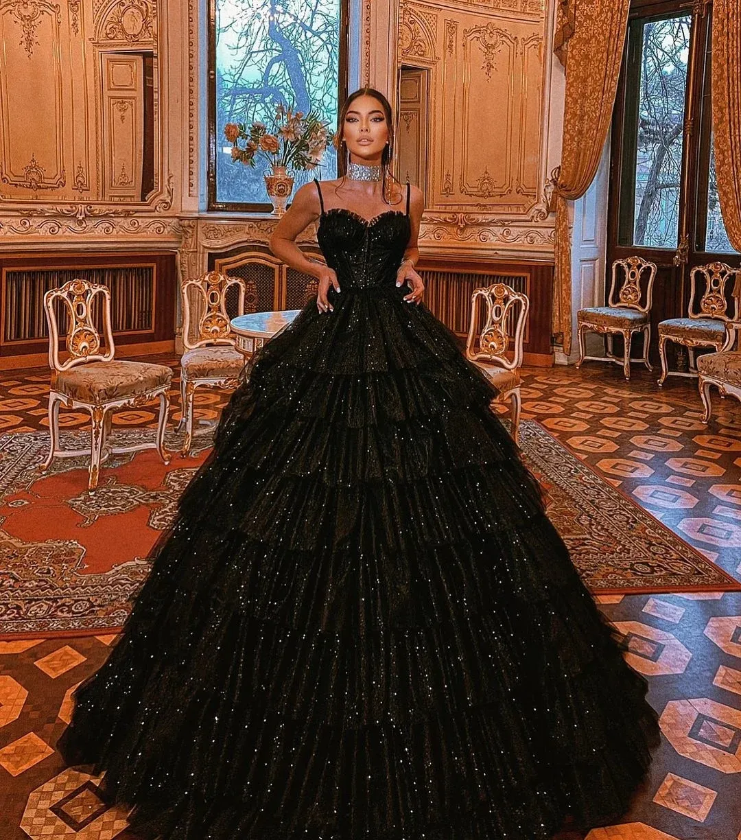 open lace back dress Glamorous Black Off-Shoulder Sequin Lace Prom Dress with High Slit 222   vigocouture