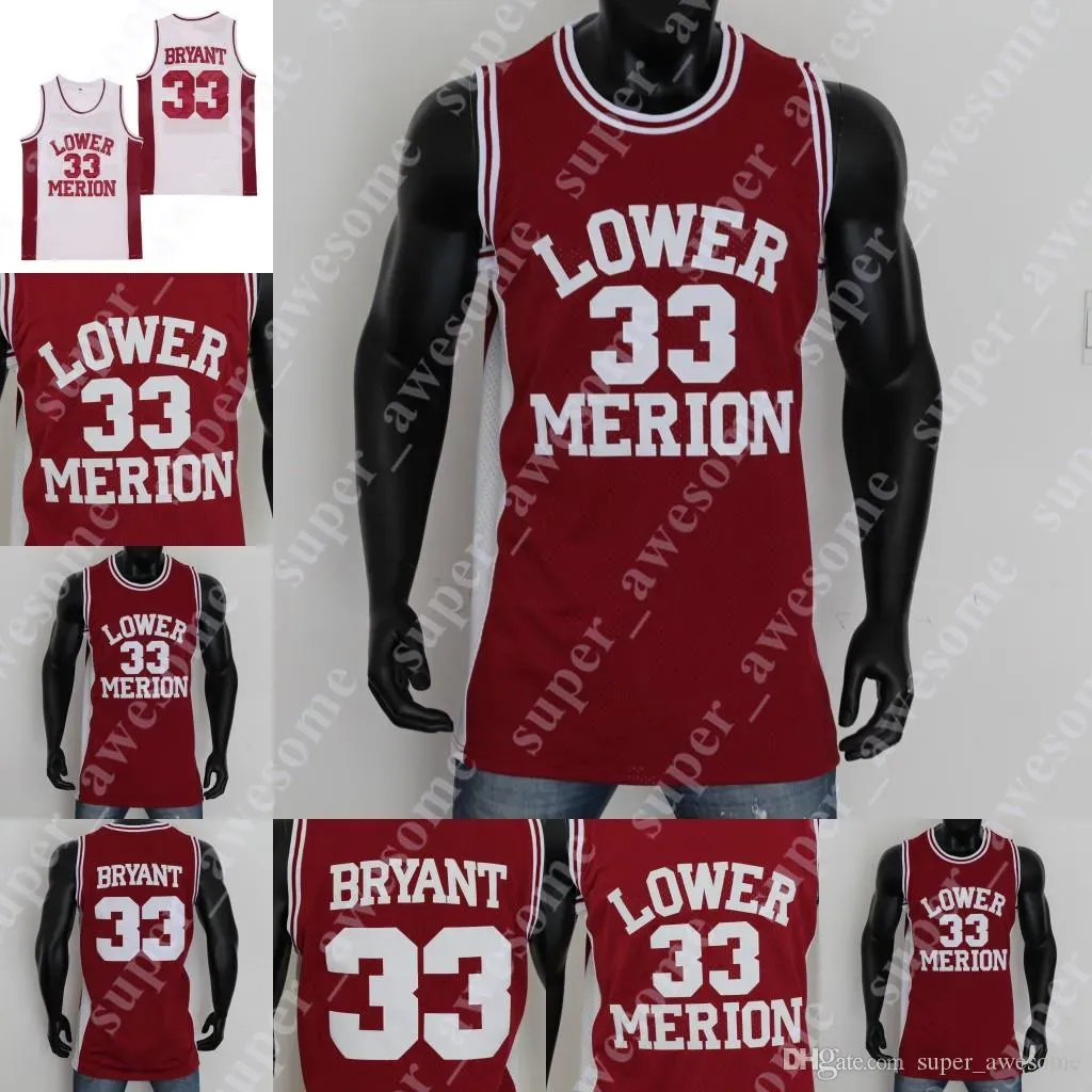 Basketbalshirt NCAA Lower Merion 33 Bryant High School basketbalshirt Rood Wit Ed