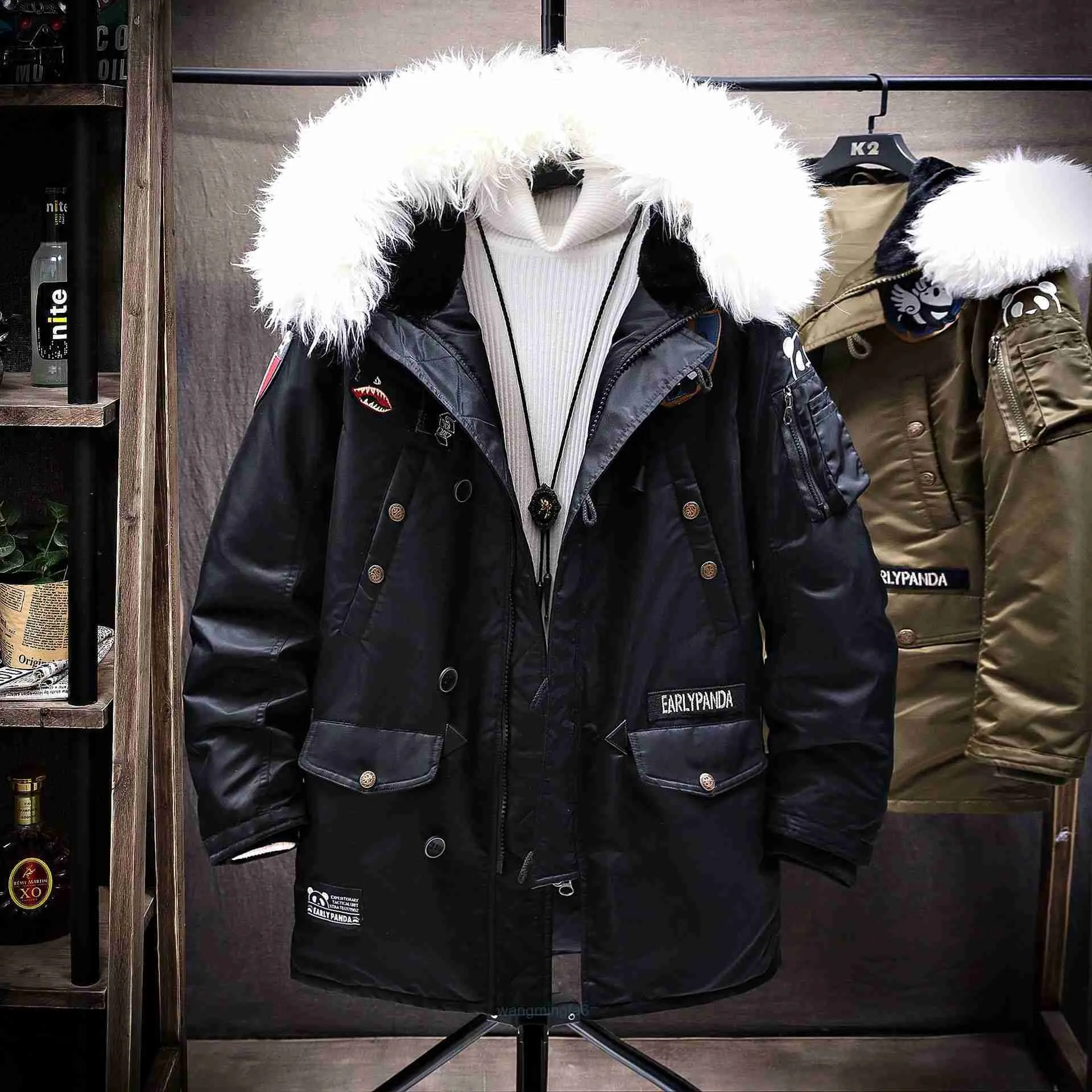 A2y5 Parkas en duvet pour hommes, duvet d'hiver canadien pour hommes, moyen et long, grand col en laine, marque Tide, tendance épaissie, veste de couple pour jeunes Panda