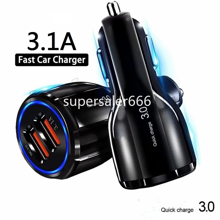 Quick Charge QC3.0 30W Dual USB Autolader voedingsadapter 5V 9V 12V 3.1A Autoladers voor Iphone 12 13 14 15 samsung S20 S23 S24 GPs PC S1