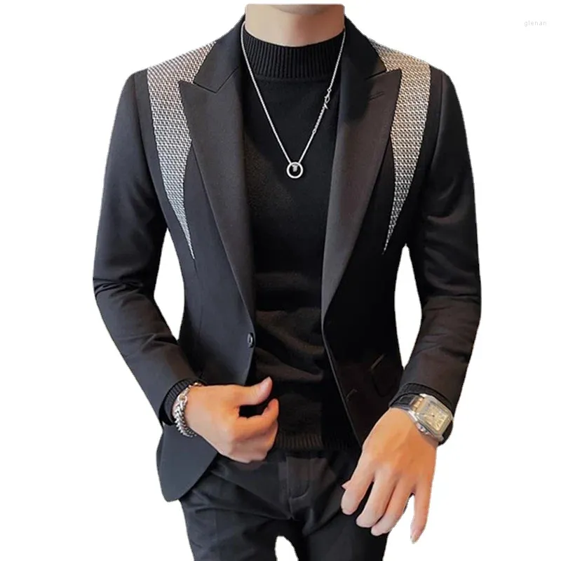 Costumes pour hommes 2023 Hommes d'affaires Splice Costume Veste Slim Fit Manteau Classique Mariage Bal Party Performance Robe Blazers