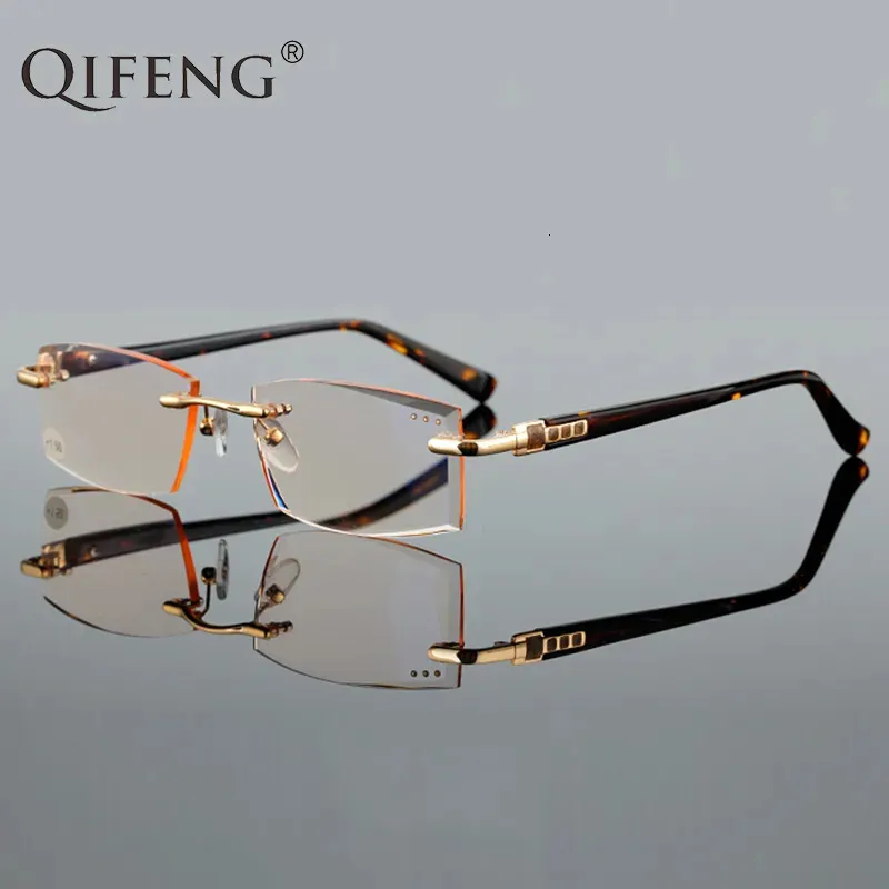Óculos de sol quadros qifeng óculos de leitura homens mulheres diamante corte sem aro dioptria presbiopia feminino masculino óculos 1 0 1 5 2 0 2 5 3 0 qf291 231130
