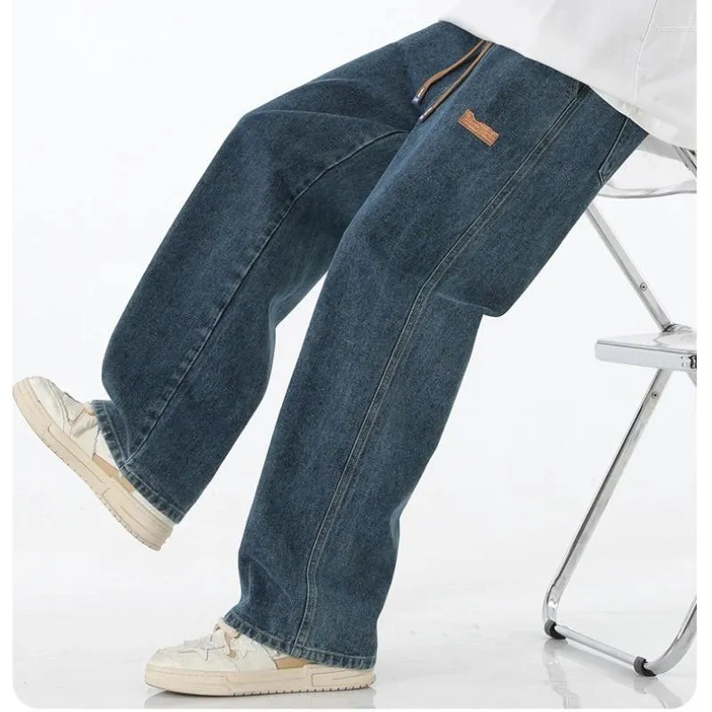 Jeans para hombres Legal retro de la pierna recta acolchada invernada pantalones rectos sueltos
