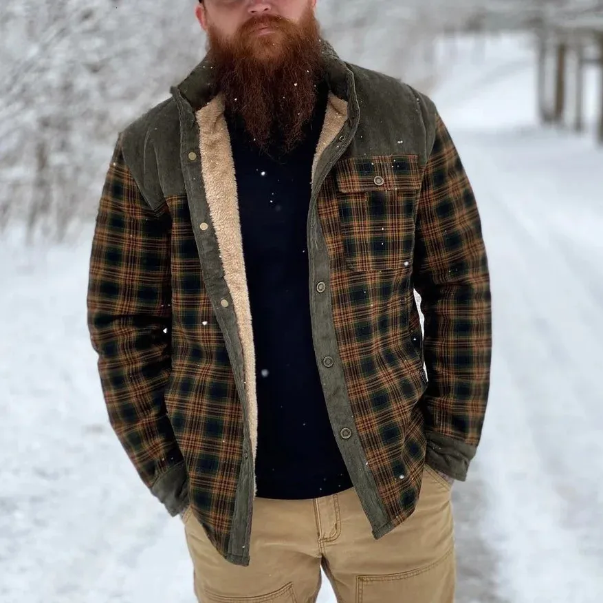 Giacche da uomo Giacca invernale da uomo Vintage Stampa scozzese Capispalla Abbigliamento Caldo manica lunga Cappotto maschile Casual Ispessimento della neve 231201