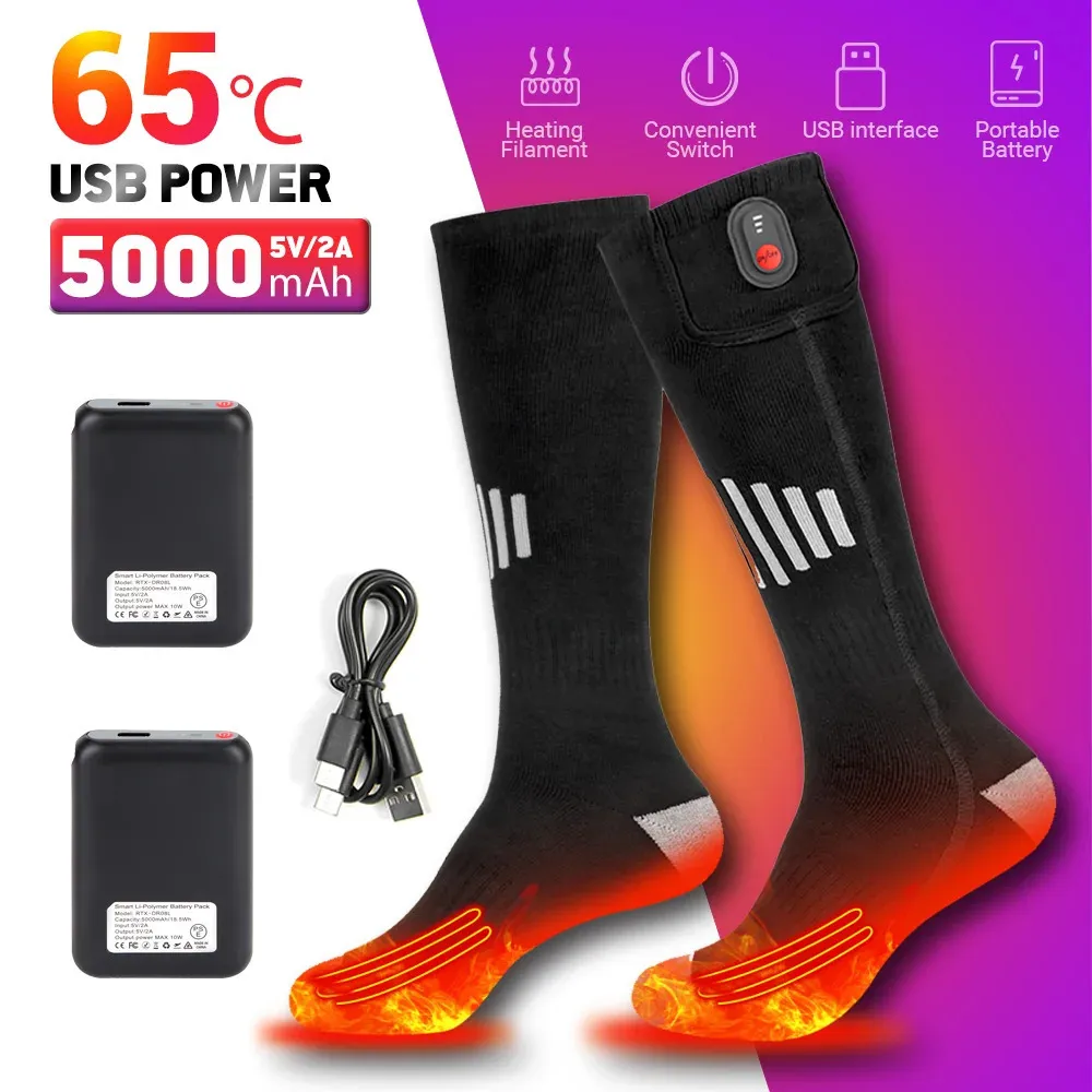 Meias esportivas inverno aquecido aquecimento recarregável para usb 5000mah calor botas ao ar livre snowmobile ski 231201