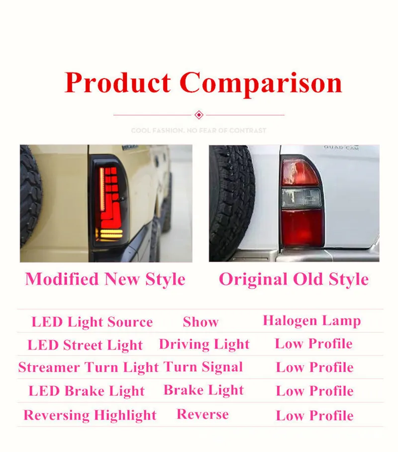 Toyota Prado Led Taillight 1996-2002 LC95 브레이크 리버스 램프의 후방 동적 회전 신호 테일 라이트 어셈블리