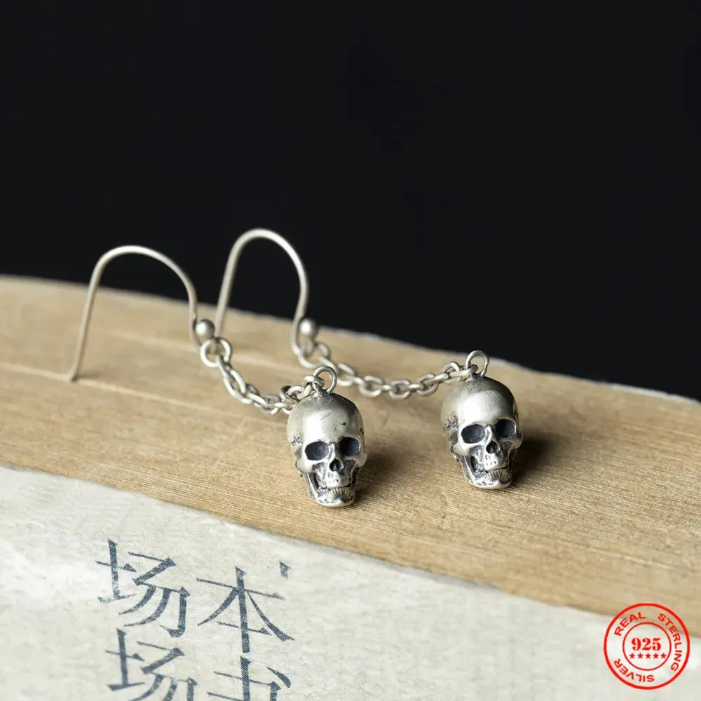 Stud Mkendn 100% 925 Sterling Silver Creative Creative Retro Skull Wisping Drop Keanring Trendy Street Punk Styl dla mężczyzn Kobiet Biżuteria do uszu 231130