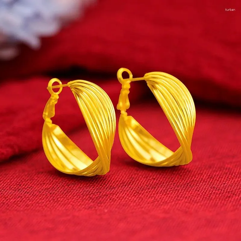 Boucles d'oreilles cerceau couleur or pur 30/42mm cercle rond pour femmes mode plaqué jaune géométrique boucle d'oreille bijoux de partie de mariage