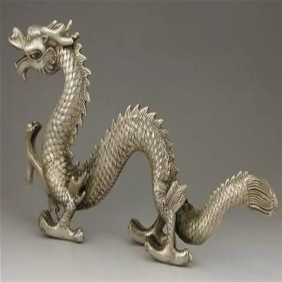 CHINESE OLD BIG WHITE COPPER HANDWORK CARVING DRAGON STATUE245x