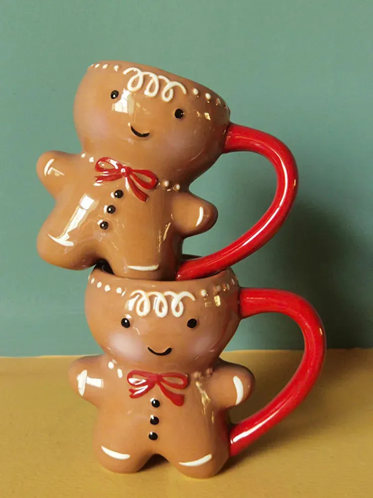 Bouteilles d'eau Tasses en céramique de Noël Tasse créative de Noël Dessin animé Pain d'épice Homme Café Couple Année Cadeaux Navidad Boisson Tasses 231130