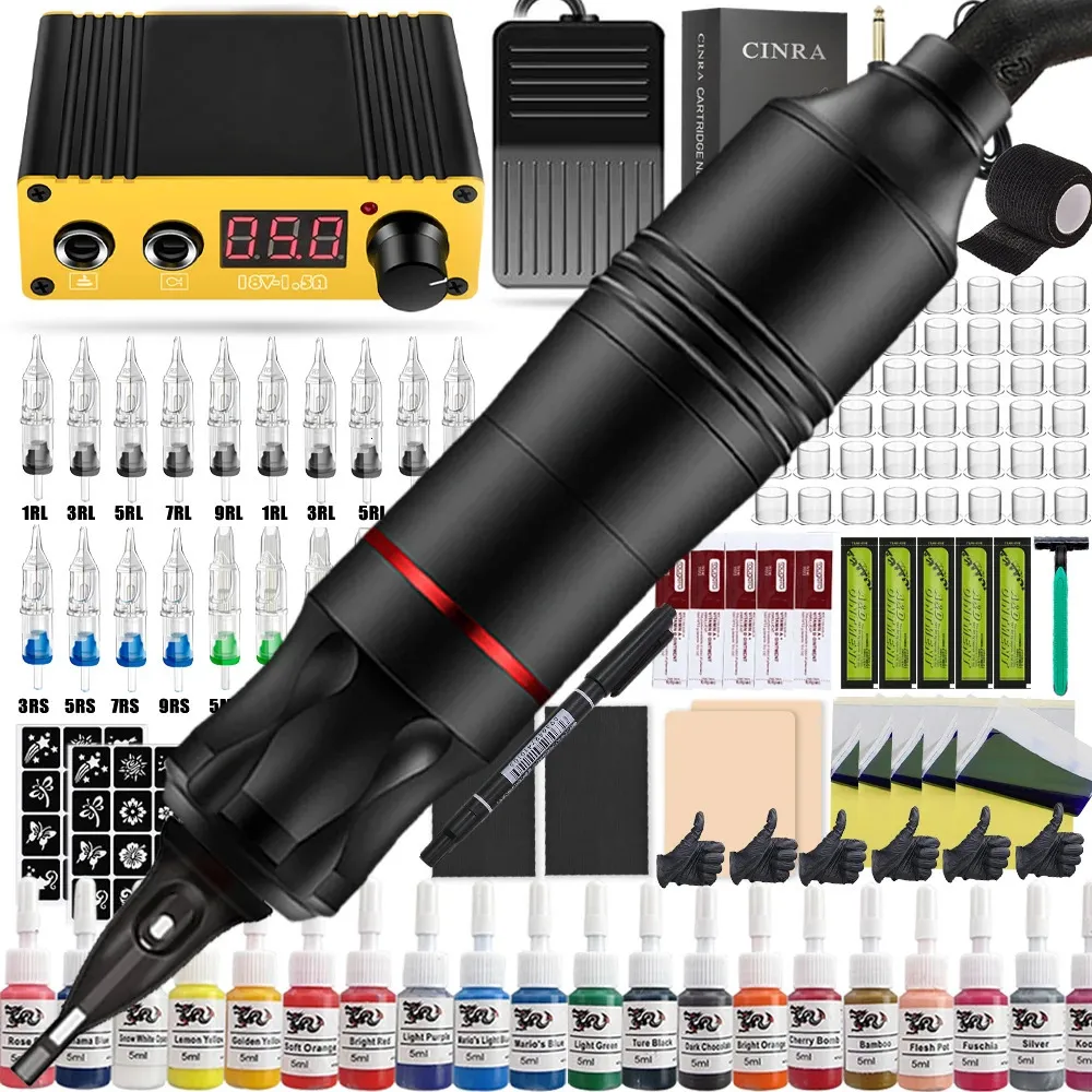 Tatueringsmaskin Komplett kit Rotary Pen Set med Power Supply Cartridge Needles Ink Makeup Tools for Nybörjare 231201