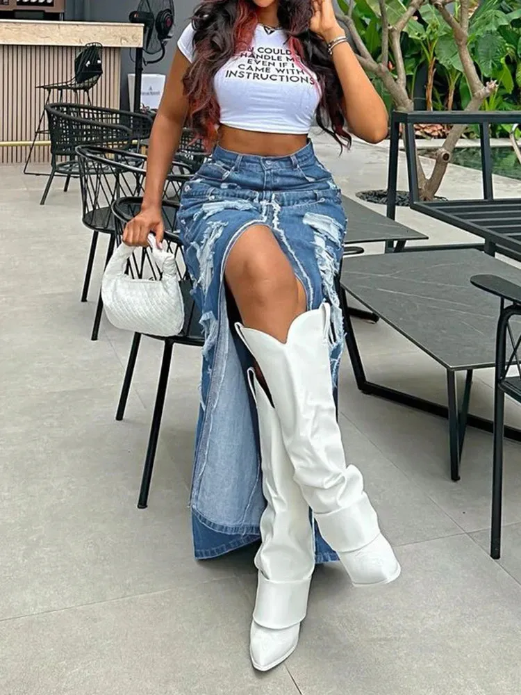 Jupe en jean dechire hot sale