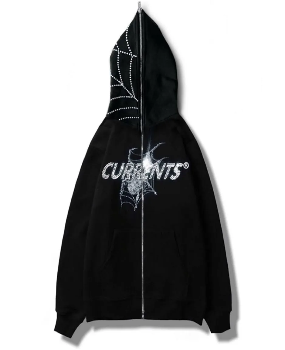 Heren Hoodies Sweatshirts Spider Diamond Mannen Rits Hoodie Gothic Letter grafische punk kleding Tiener Oversized Sweatshirts zip up Str5119204