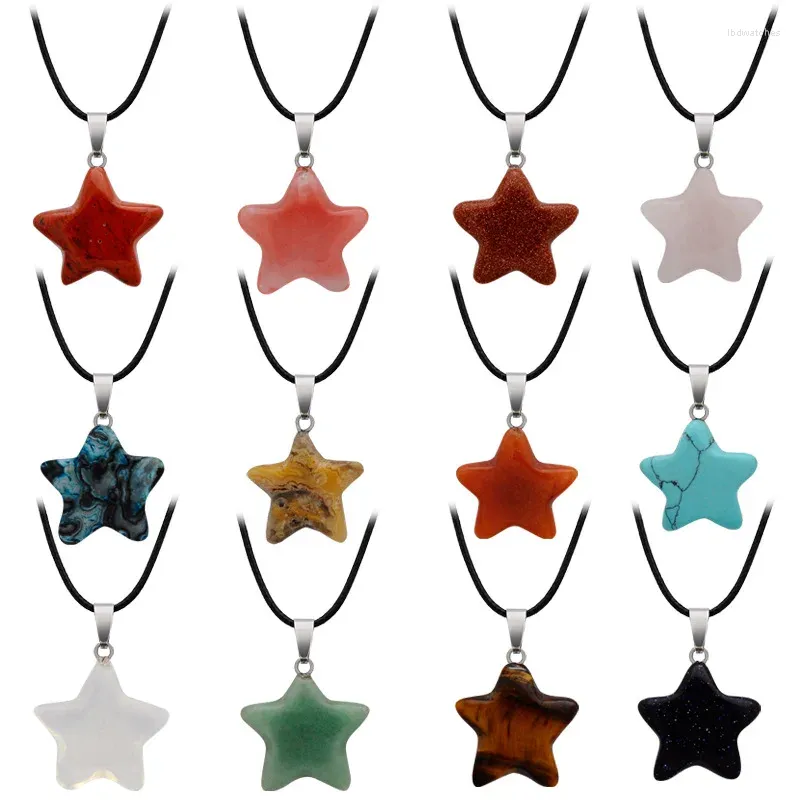 Pendant Necklaces Natural Stone Hand Carved Five-pointed Star Original Crystal Lucky