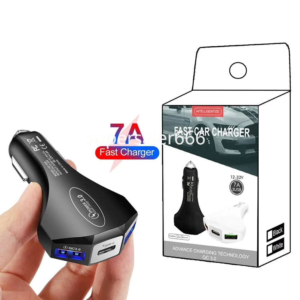 Snabb snabb laddning 7A USB C -billaddare Portable Power Adapters för iPad Air iPhone 11 12 13 14 15 Samsung Galaxy S20 S23 S24 HTC LG S1