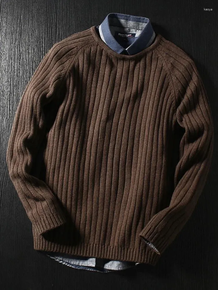 Maglioni da uomo Autunno Vintage Uomo Pullover di lana Maglione Top O Collo Maglioni a maniche lunghe Maglieria spessa Casual Streetwear lavorato a maglia