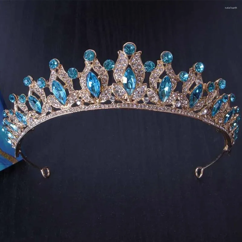 Clipes de cabelo DIEZI Coreano Elegante Céu Azul Rosa Cristal Tiara Coroa Festa de Casamento Jóias Nupcial Noiva Strass Acessórios