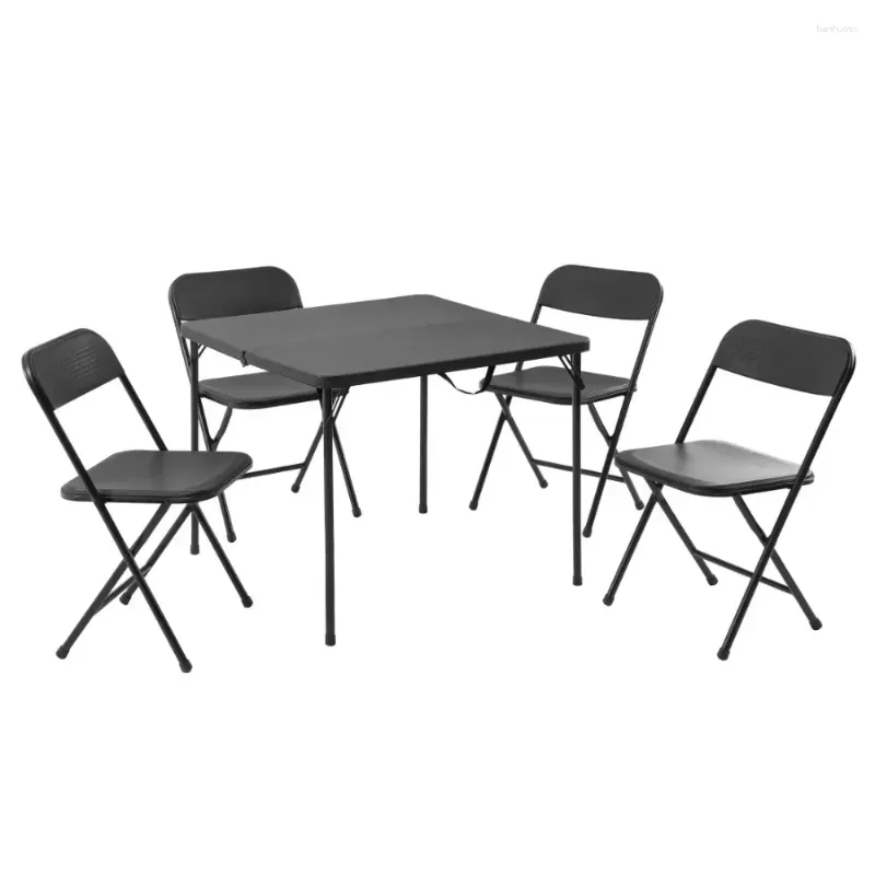 Camp Furniture 5 Piece Resin Card Table And Four Chairs Set Foldable Camping Black Portable Folding Tables Tourist Outdoor Furnishings