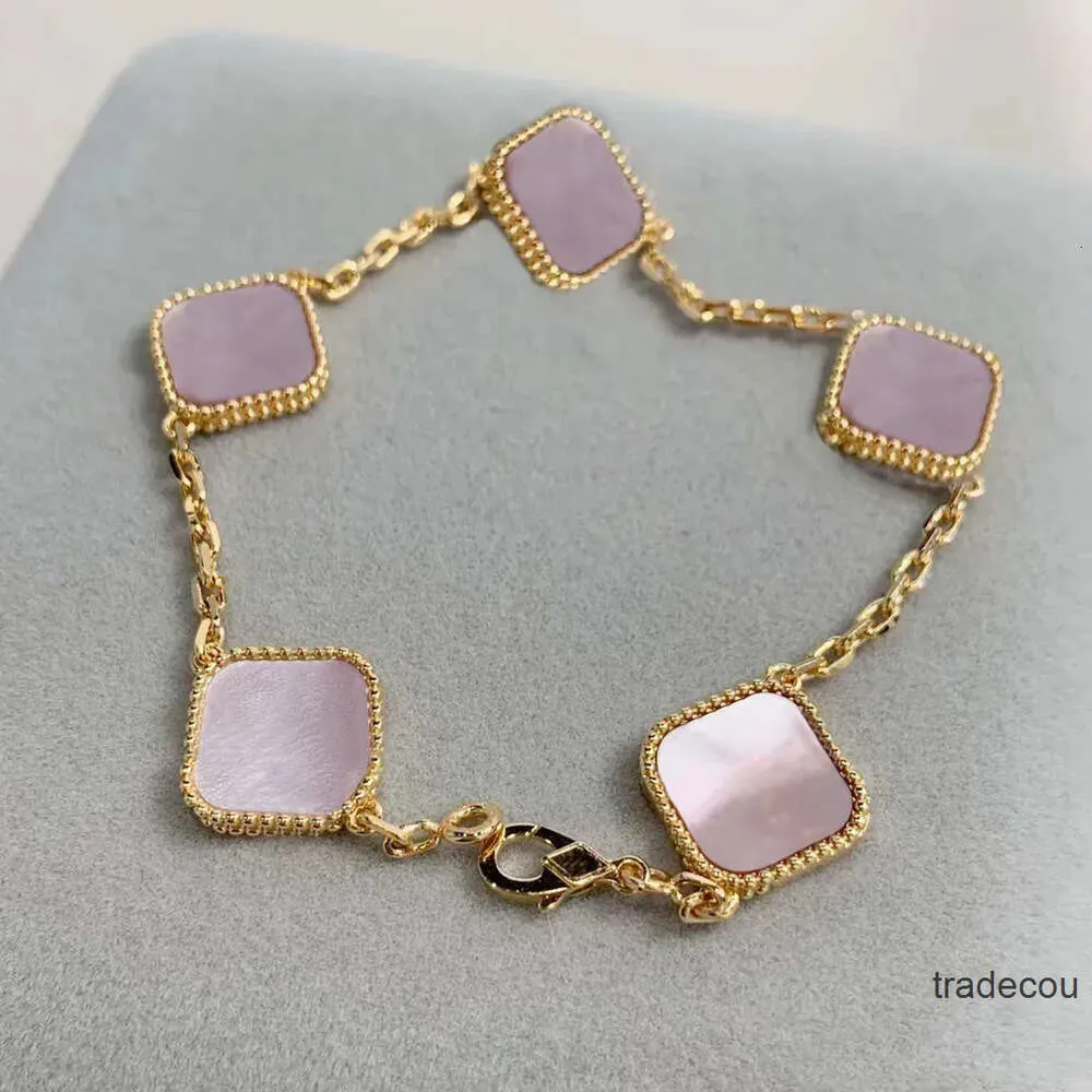 Designer smycken rosa van clover armband fyra bladklöver Pearl 18ct Guldmärke Love Charm Crystal Diamond Jewelery Gift